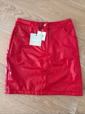 Missguided Red Gloss Vinyl Mini Skirt